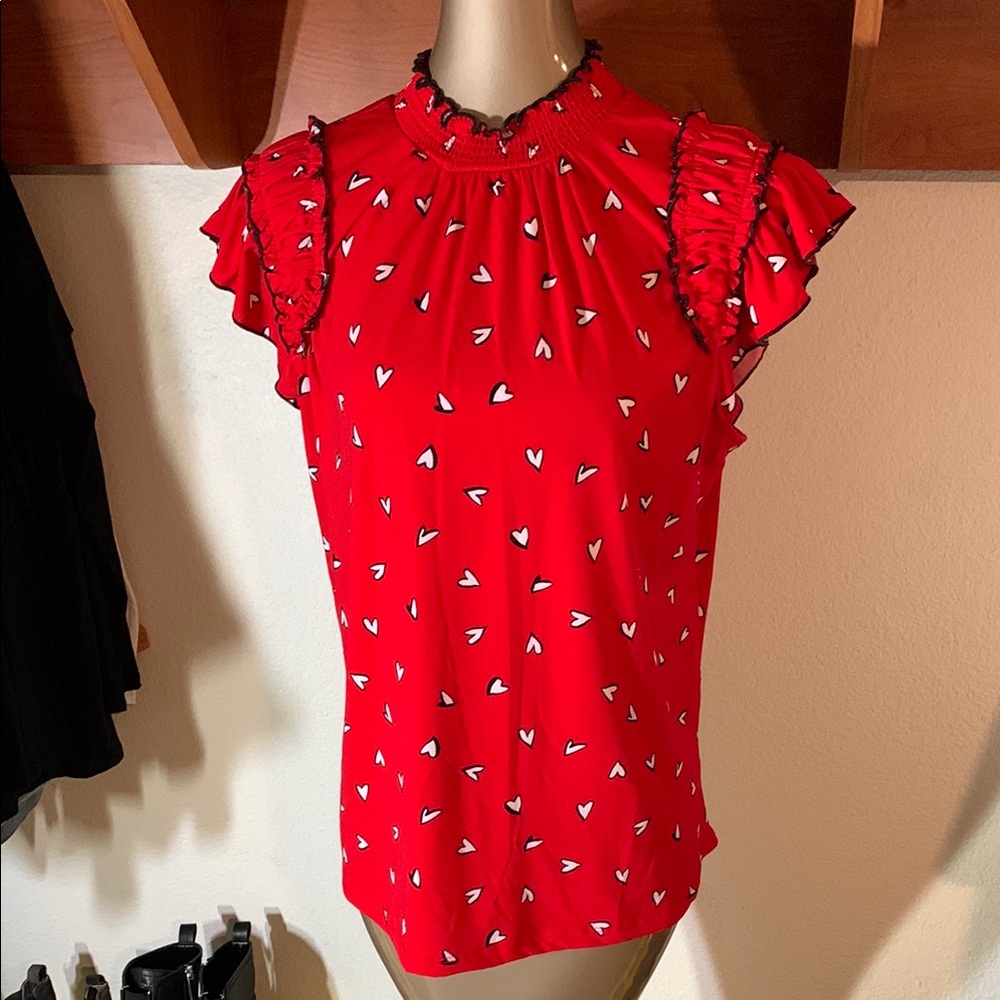 *NWT* Adrienne Vittadini Red Heart Patterned Women's Top size Large